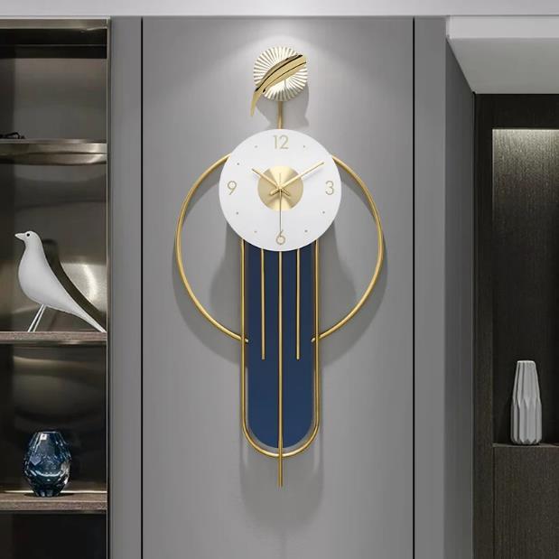 Navy & Gold Ring Pendulum Metal Wall Clock