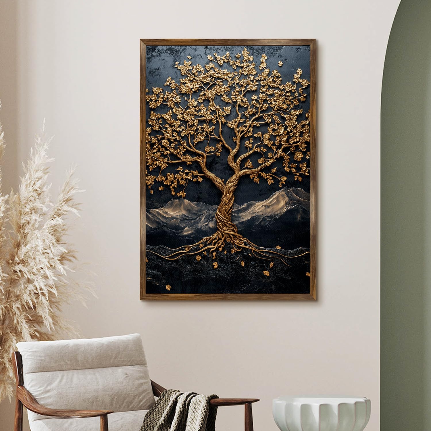 Abstract Golden Lucky Wish Tree Canvas