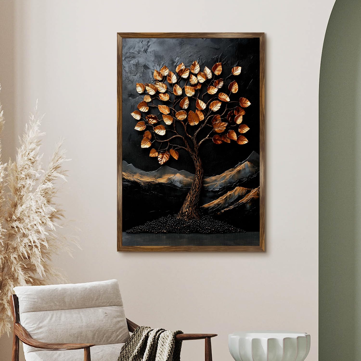 Abstract Golden Lucky Wish Tree Canvas IV