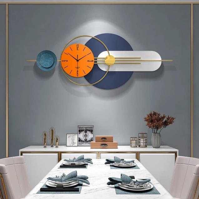 Orange & Navy Abstract Circle Metal Wall Clock