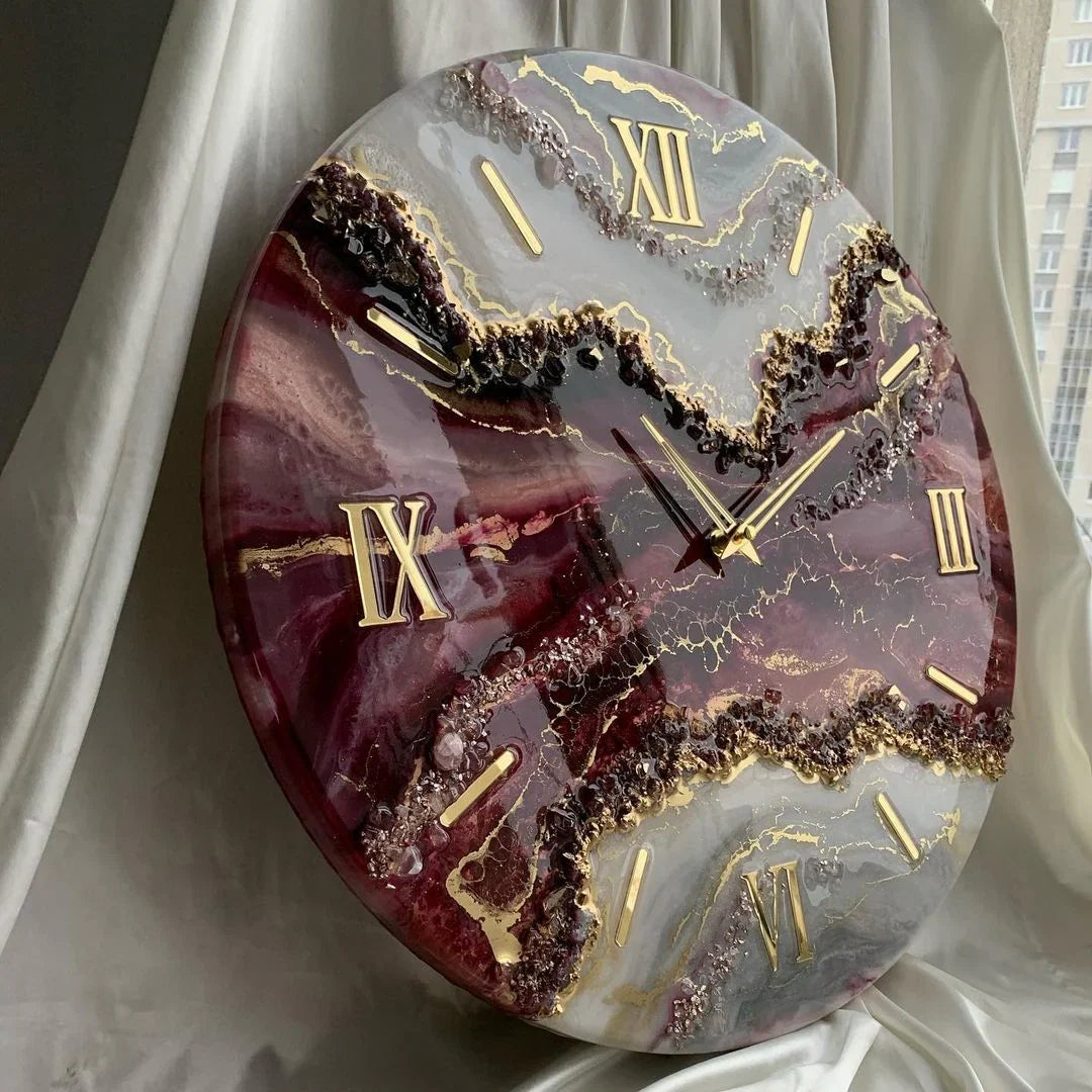 Rosé Stone Harmony – Handcrafted Resin Wall Clock
