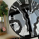 Black Ice Radiance – Resin Clock with Silver Touch
