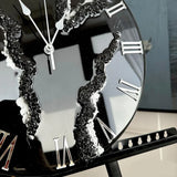 Black Ice Radiance – Resin Clock with Silver Touch