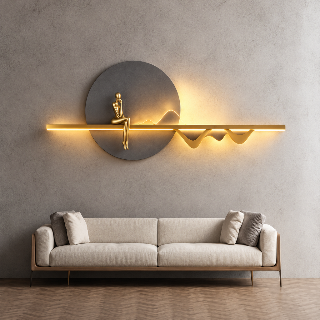 Gold Sitting Figure Grey Disc Shelf Metal Wall Art | Home Decor – Azaro ...