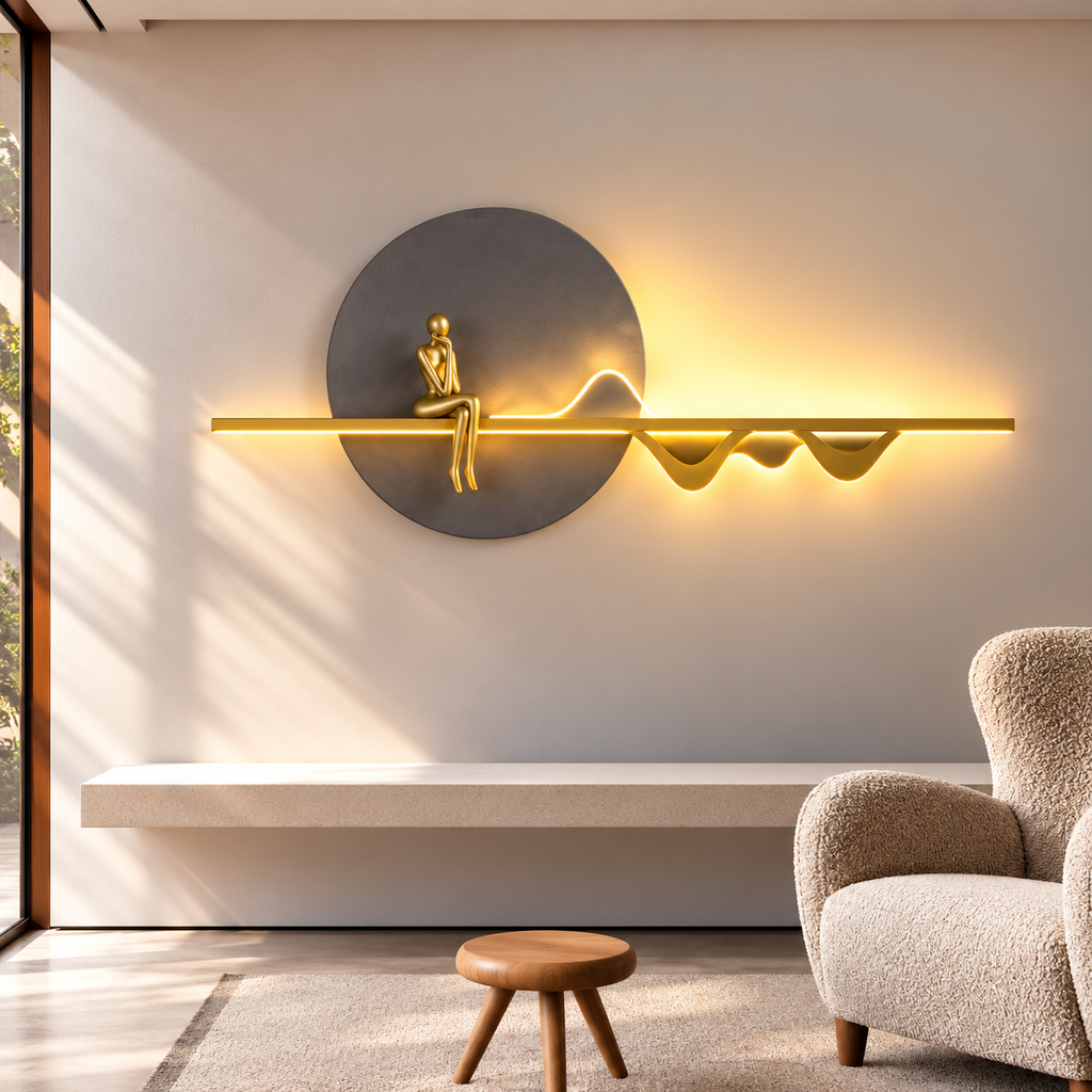 Gold Sitting Figure Grey Disc Shelf Metal Wall Art | Home Decor – Azaro ...