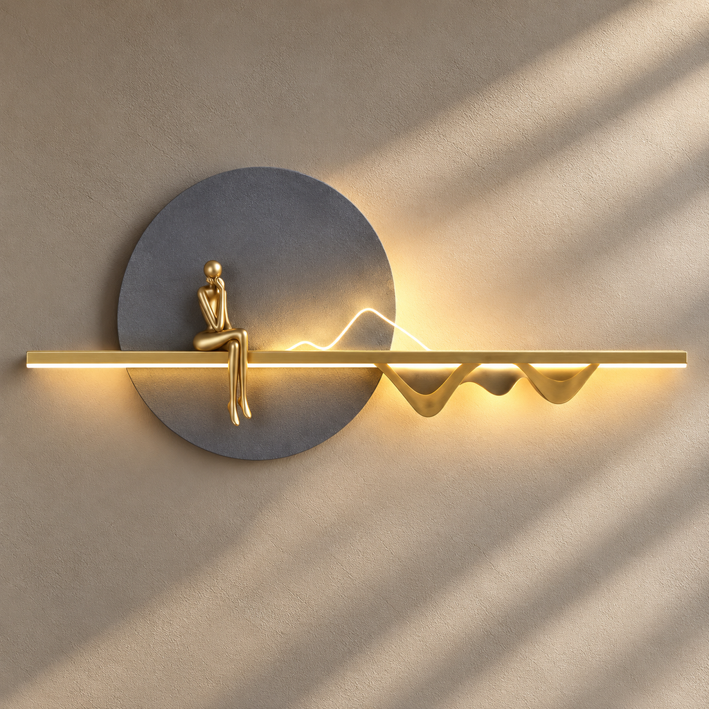 Golden Disc Gold Sitting Figure Grey Disc Shelf Metal Wall Art | Home Decor – Azaro ...