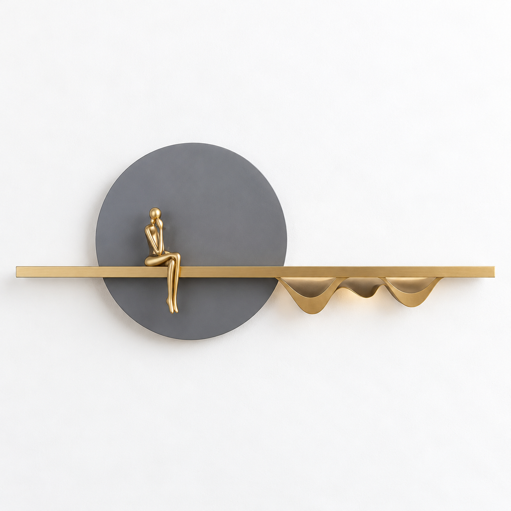 Golden Disc Gold Sitting Figure Grey Disc Shelf Metal Wall Art | Home Decor – Azaro ...