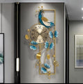 Blue Peacock Gold Frame Metal Wall Clock