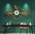 Gold Deer Landscape Metal Wall Clock