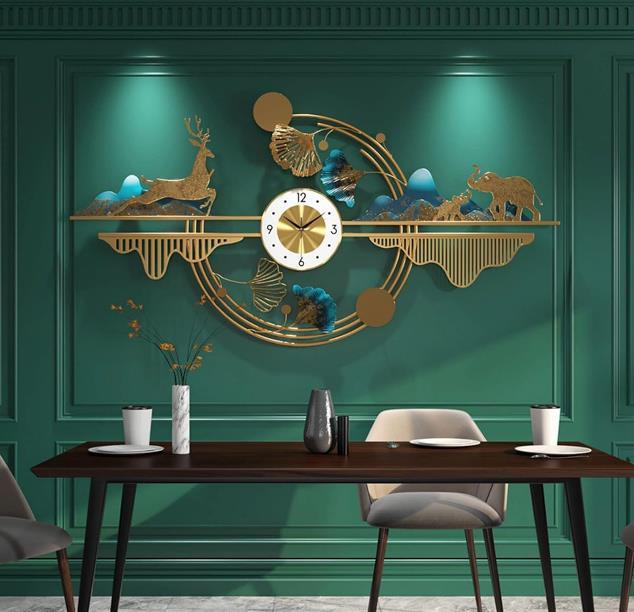 Gold Deer Landscape Metal Wall Clock