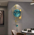 Teal Marble Deer Pendulum Metal Wall Clock