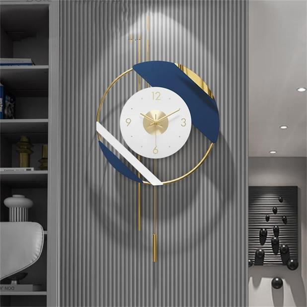 Navy & White Ring Pendulum Metal Wall Clock