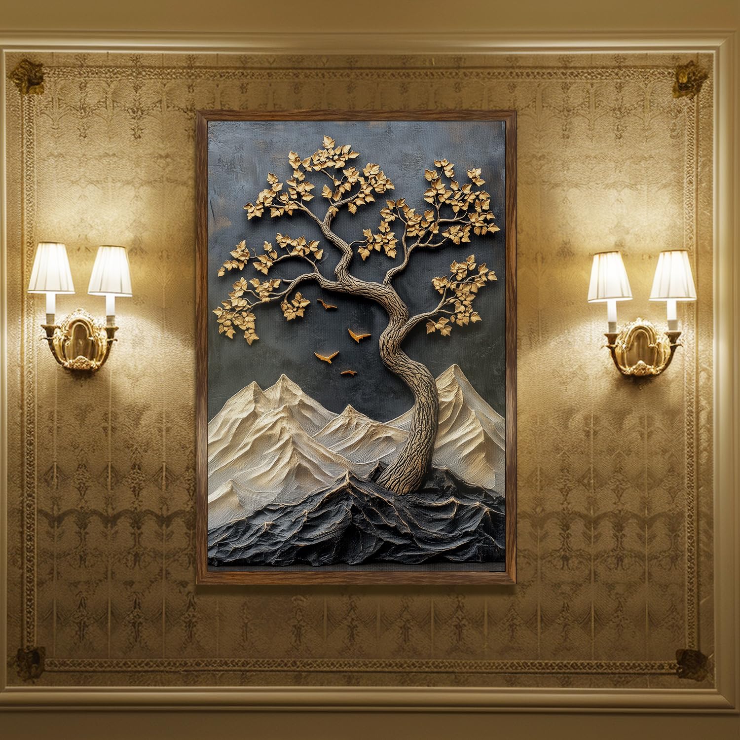 Abstract Golden Lucky Wish Tree Canvas V