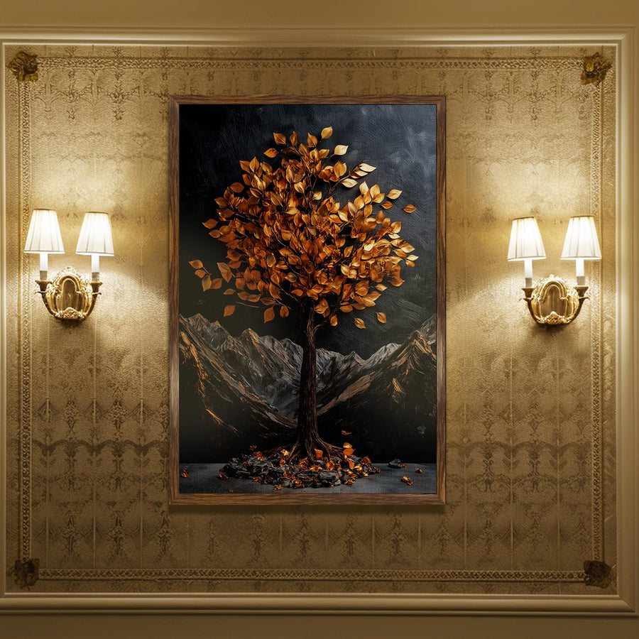 Abstract Golden Lucky Wish Tree Canvas III