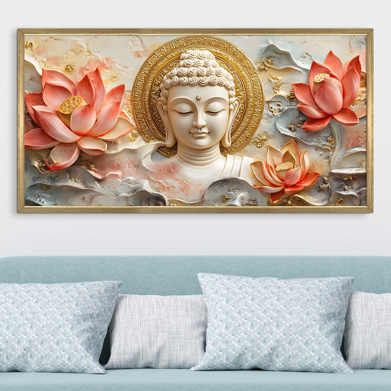 Serene Buddha and Red Lotus Wall Art