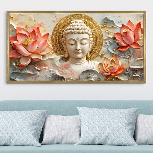 Serene Buddha and Red Lotus Wall Art