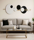 Black White Circles Gold Bar Metal Wall Art