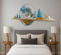 Blue Pine Forest Deer Oval Metal Wall Art