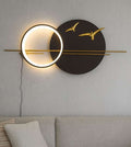 Gold Birds Black Disc Ring Metal Wall Art