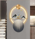 Gold Deer Ring Marble Disc Metal Wall Art