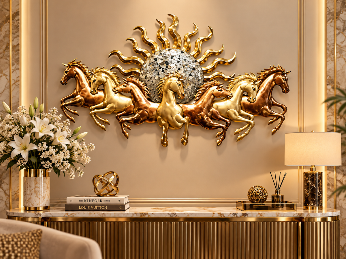 Sun Seven Horses Multi-Tone Metal Wall Art