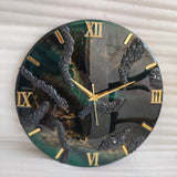 Emerald Noir Prestige Luxury Resin Wall Clock – Black Emerald Roman Edition