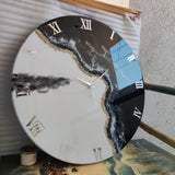 Obsidian Coast Luxury Resin Wall Clock – Black & White Roman Edition