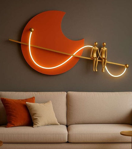 Orange Crescent Gold Couple Metal Wall Art