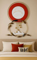 Red Marble Circle Gold Fish Metal Wall Art