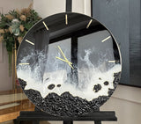 Obsidian Shore Luxury Resin Wall Clock – Black & White Ocean Wave Edition