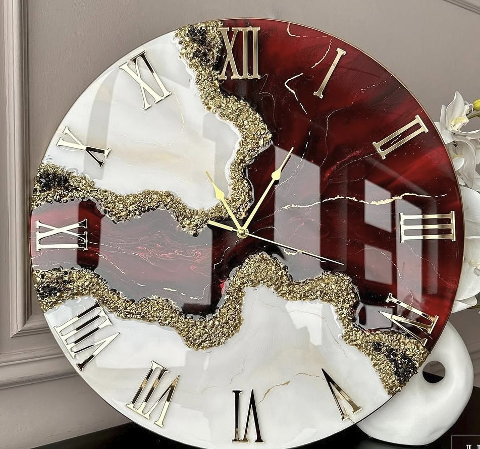 Red Velvet Royale Luxury Resin Wall Clock – Crimson Gold Roman Edition