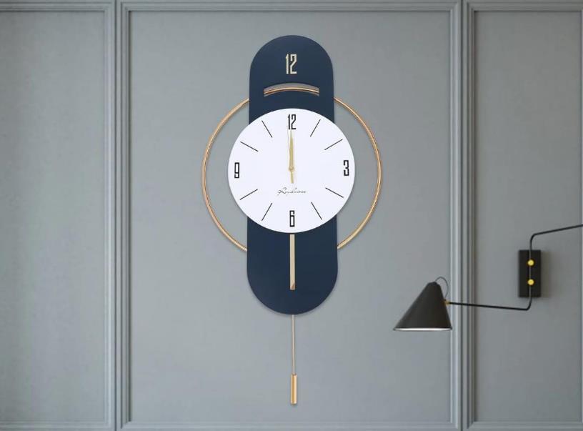 Navy Blue Gold Accent Pendulum Wall Clock