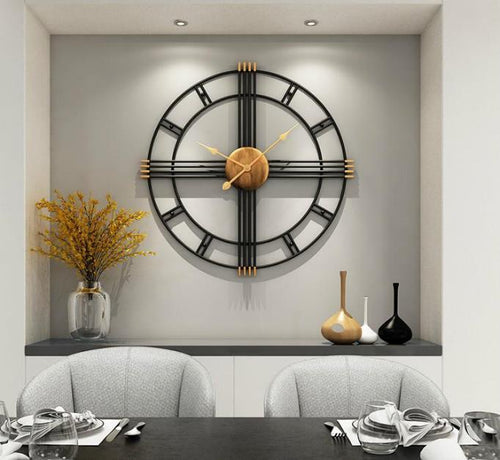 Black Gold Cross Roman Open Wall Clock