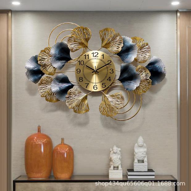Gold Navy Ginkgo Leaf Wall Clock