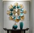 Teal Gold Ginkgo Flower Wall Clock