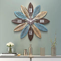 Blue Brown Leaf Roman Numeral Wall Clock