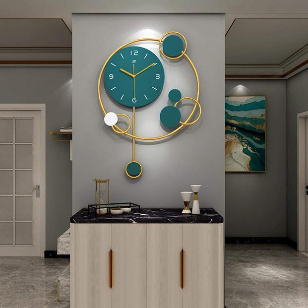 Teal Gold Ring Pendulum Wall Clock