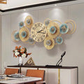 Blue Gold Floral Fan Statement Wall Clock