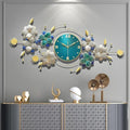 Teal White Flower Gold Wall Clock