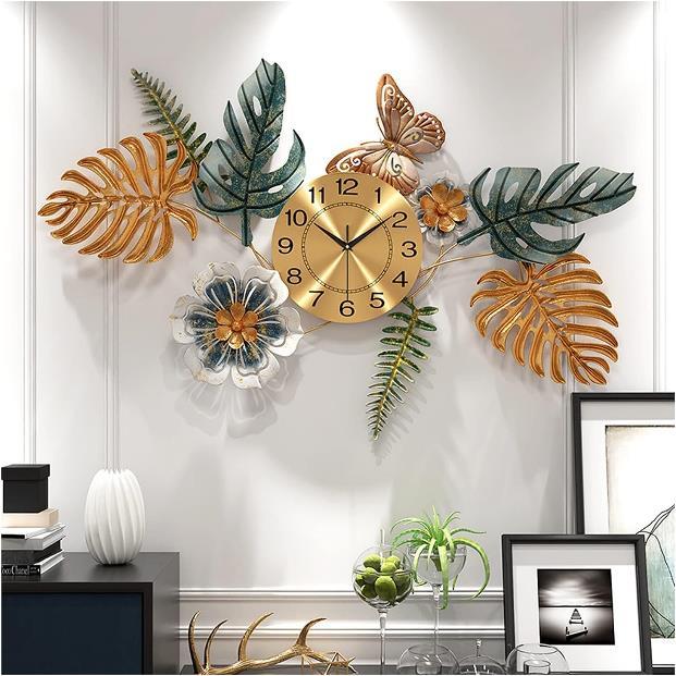 Tropical Leaf Gold Butterfly Wall Clock