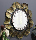 Antique Gold Ginkgo Leaf Oval Metal Wall Mirror