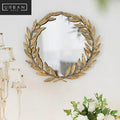 Antique Gold Olive Leaf Wreath Round Wall Mirror