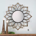 Antique Lotus Petal Round Metal Wall Mirror