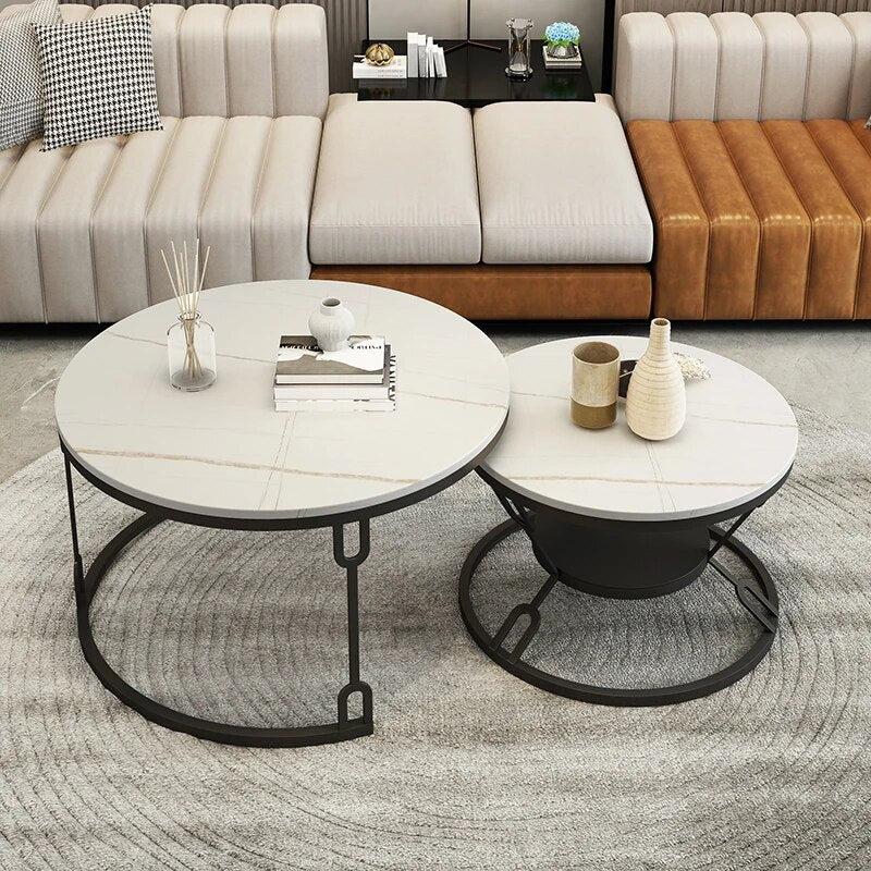 Black Designer Base Round Nesting Table Set of 2