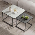Black Frame Square Marble-Look Nesting Table Set of 2