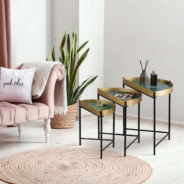 Black Frame Tray Top Nesting Side Table Set of 3