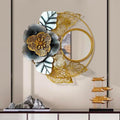 Blue Flower Gold Leaf Round Metal Wall Mirror