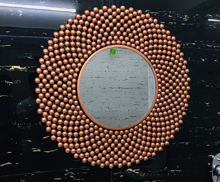 Champagne Gold Bead Round Metal Wall Mirror