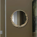 Champagne Gold Laurel Wreath Round Wall Mirror