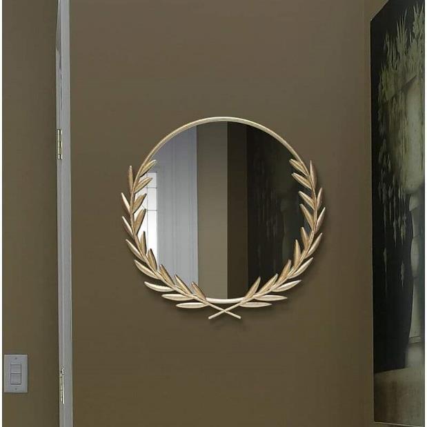 Champagne Gold Laurel Wreath Round Wall Mirror